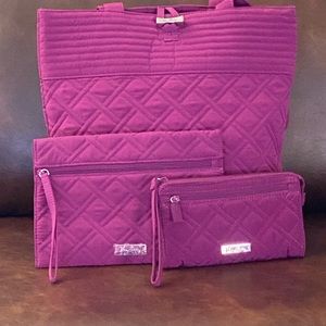 Vera Bradley Tote and Wristlet 3 piece SET - Plum